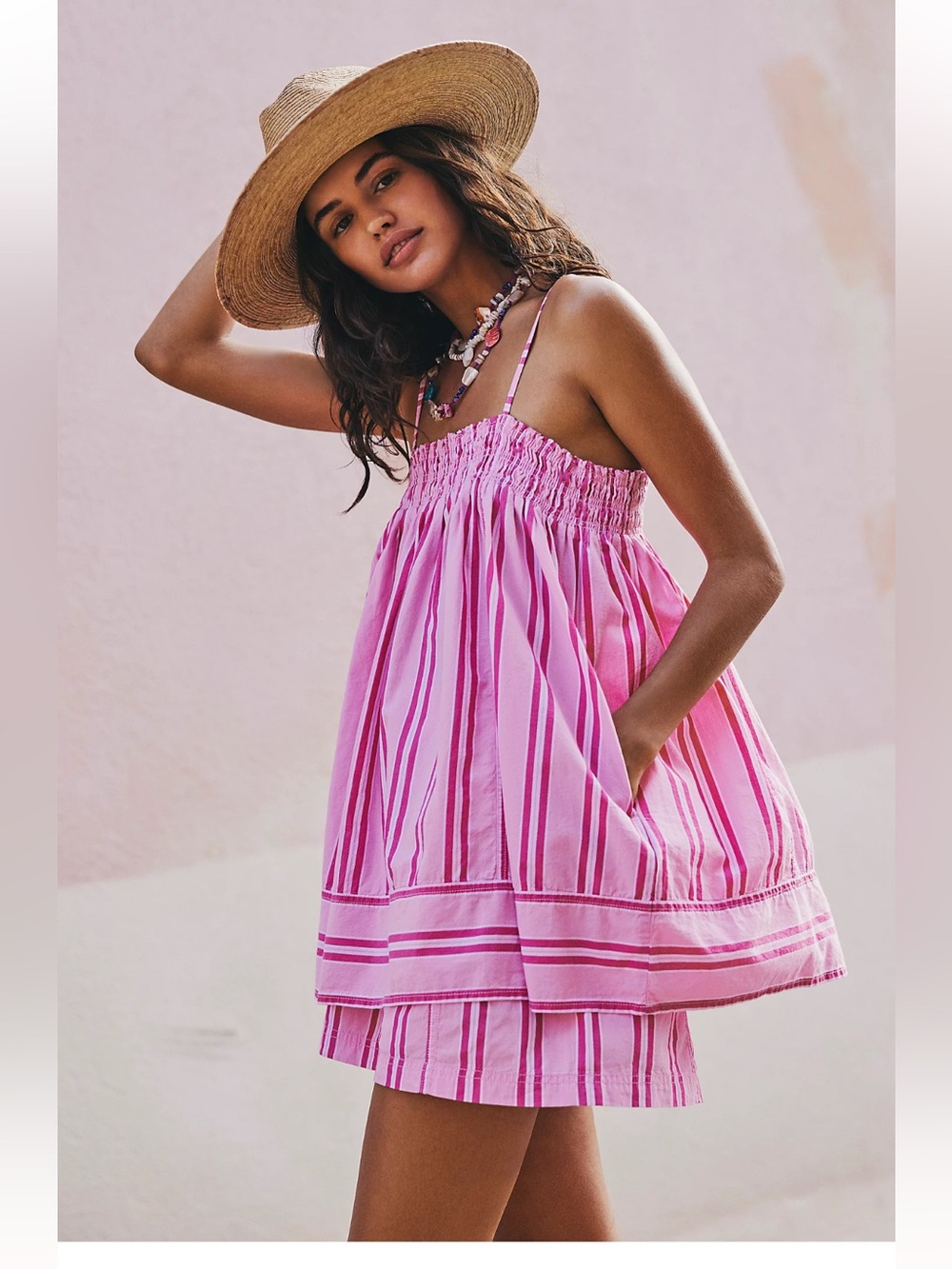We The Free Pajama Party Pink Striped Two-Piece Tank & Skirt Set